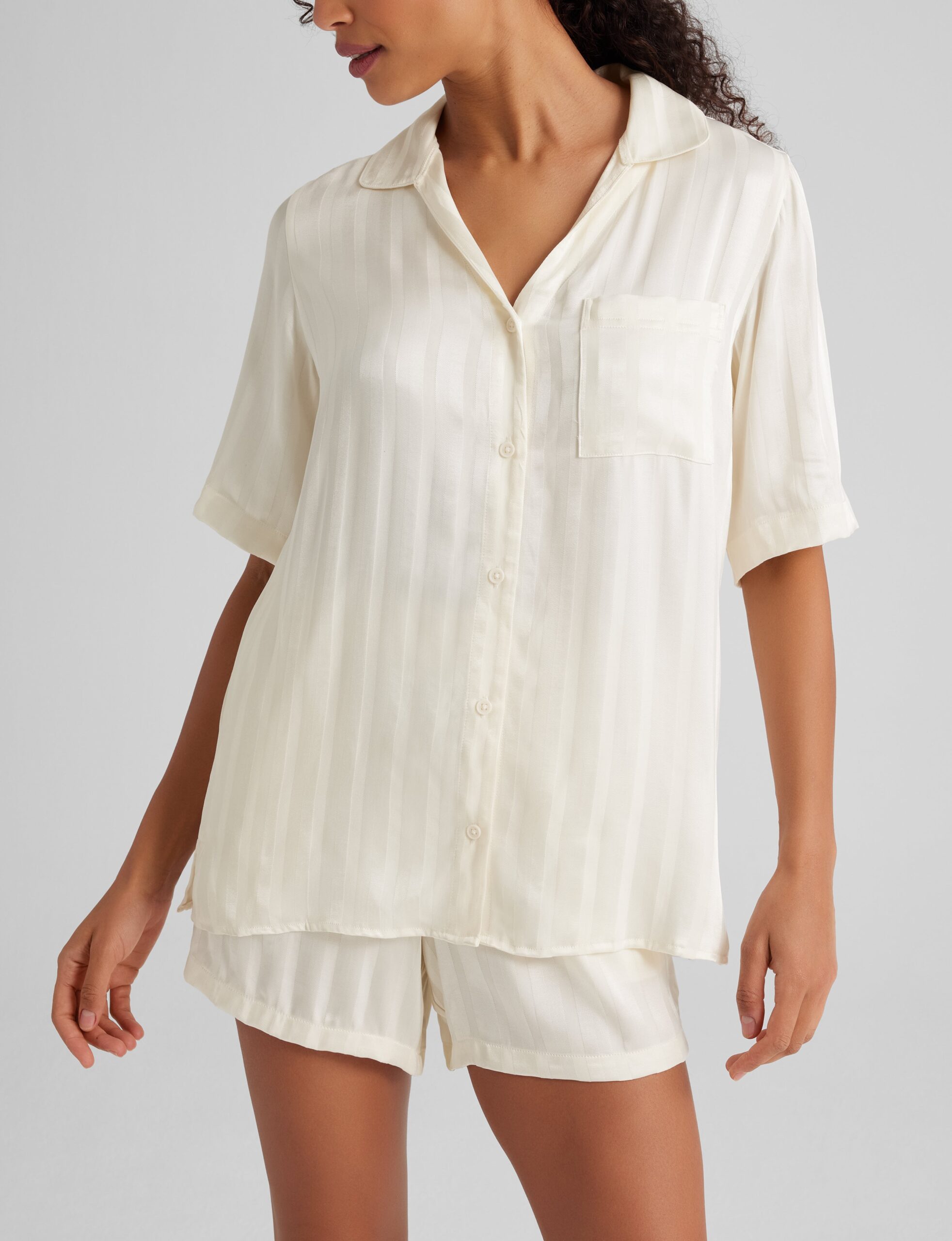 Women's Satin Jacquard Pajama Top & Short Set - Image 4